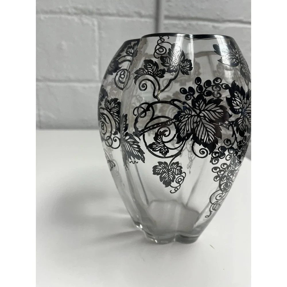 Sterling Overlay Vase Silver‎ City Grape Grapevine 1930s VTG Fostoria Sakier